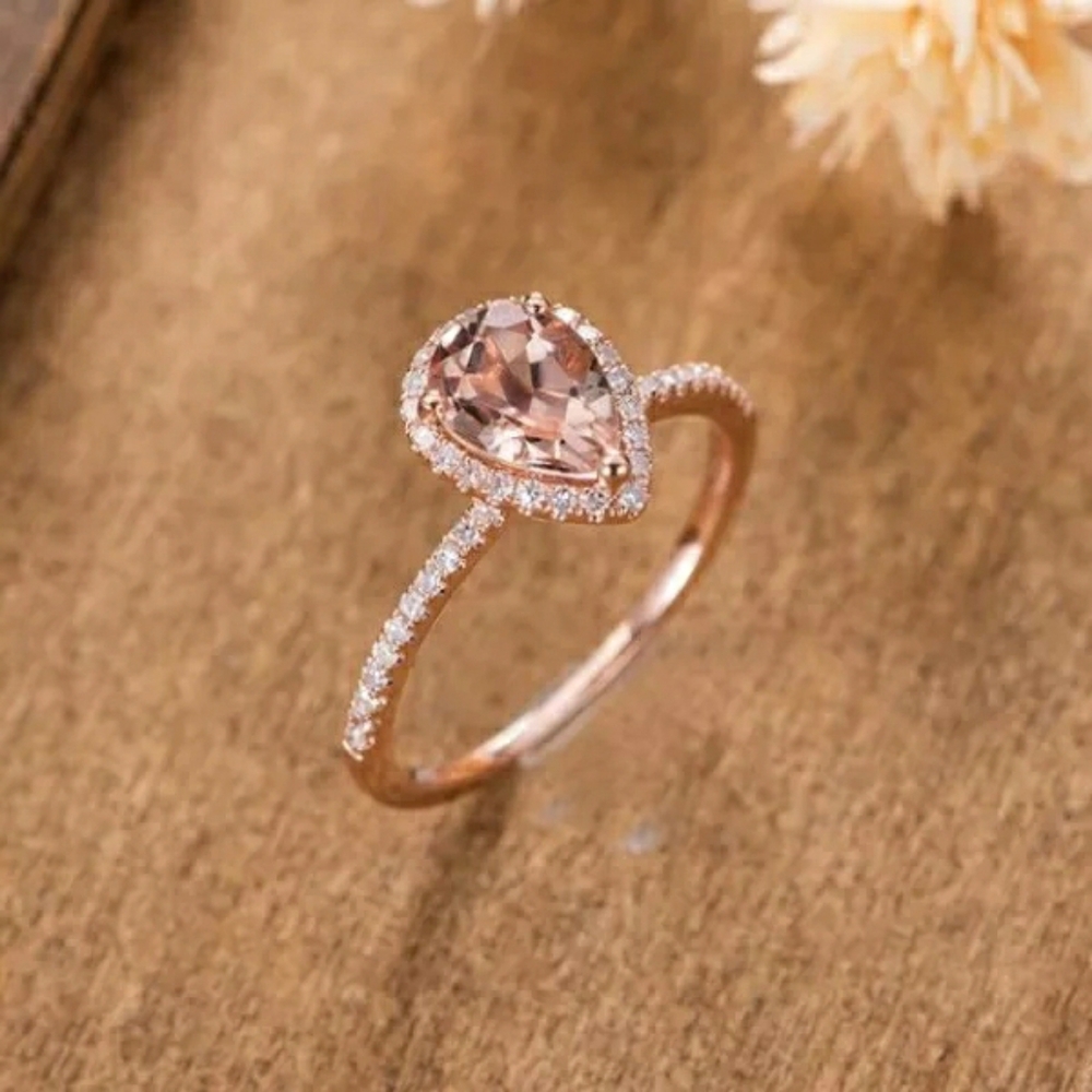 Rose Gold Plated Luxury Pear Ring - Picture 2 of 6